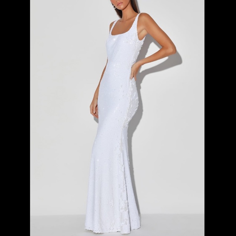 Shining Adoration White Sequin Mermaid Maxi Dress